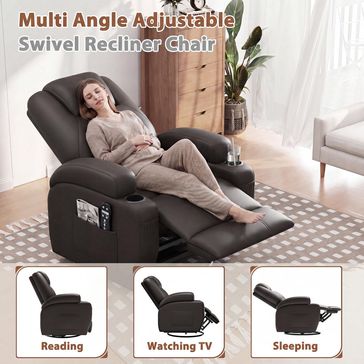 Swivel Rocker Recliner Chair with Vibration Massage D868