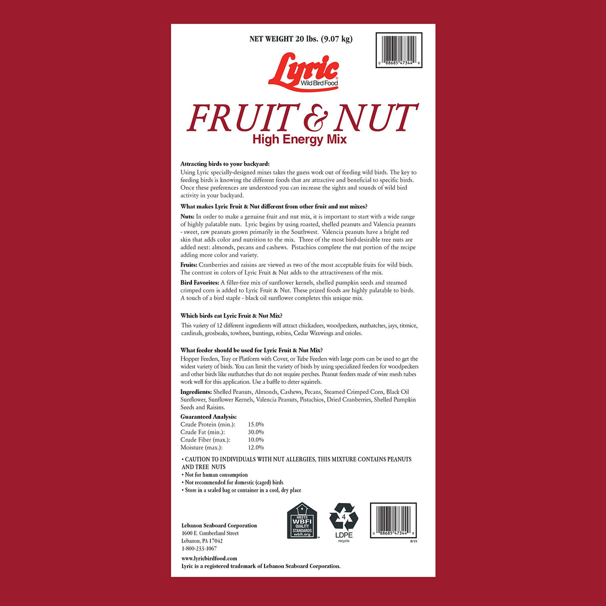 Fruit and Nut Wild Bird Seed Mix 20 lbs L7899