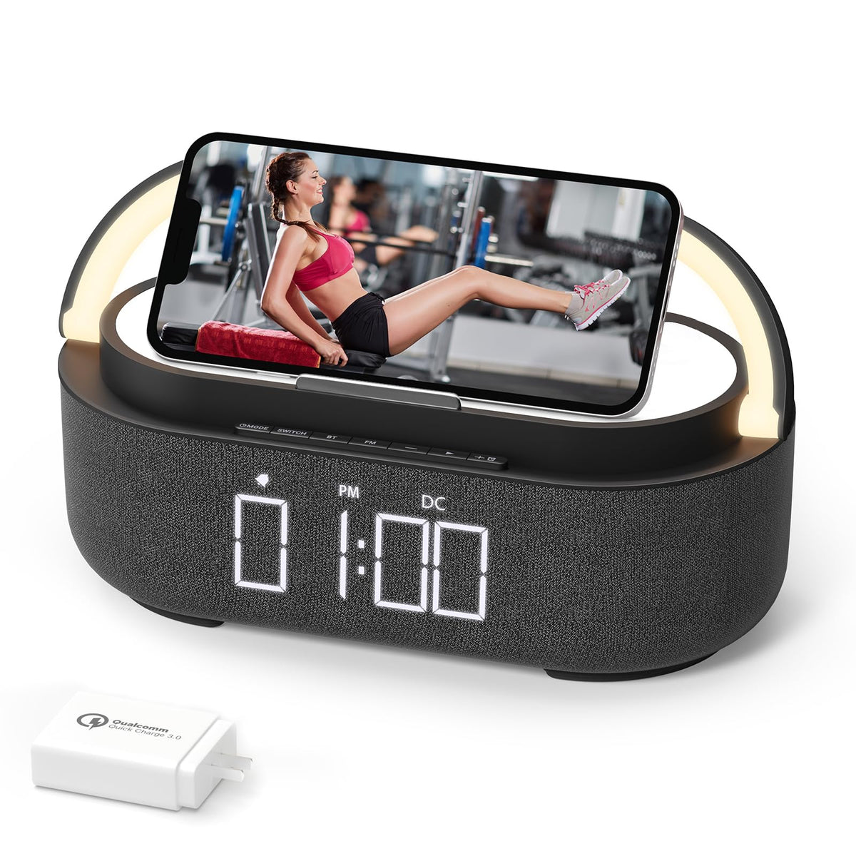 Bluetooth Speaker with Wireless Charger FM Radio LED Light H821147