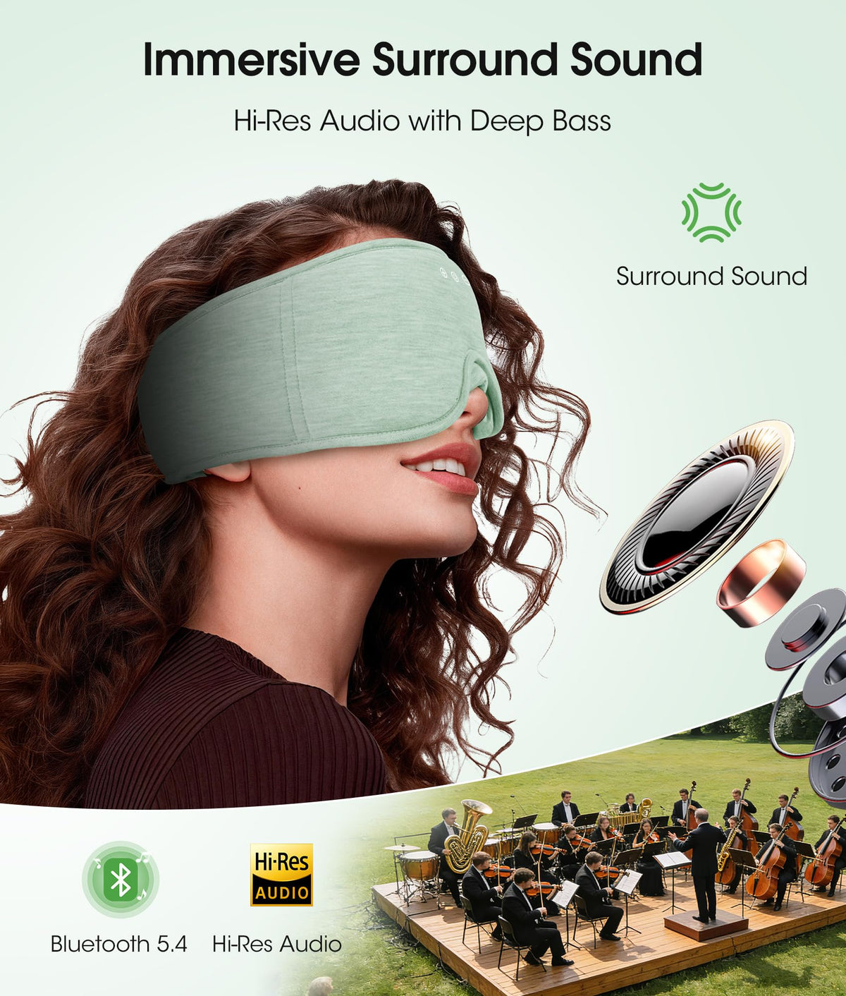 Bluetooth Sleep Headphones Eye Mask Bamboo Fiber E392