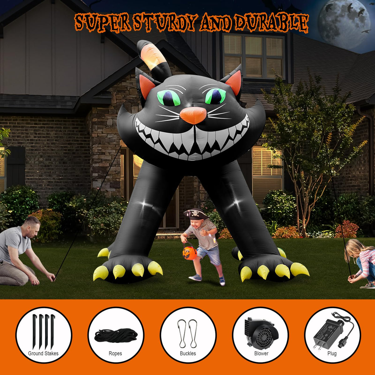 14FT Inflatable Black Cat Halloween Decoration with 7 LED Z3681