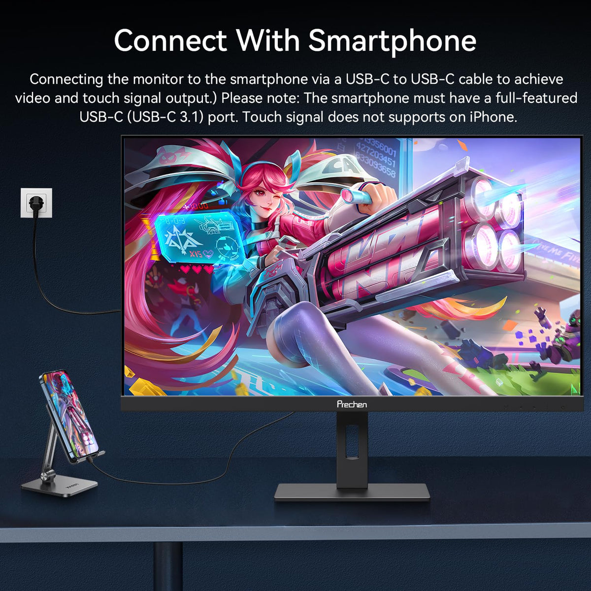 32 Inch 4K Touch Monitor, 144Hz UHD 3840x2160 Touchscreen, HDMI 2.1 & DP 1.4 & Type-C, HDR 400, Height-Adjustable Stand VESA Mountable J16915
