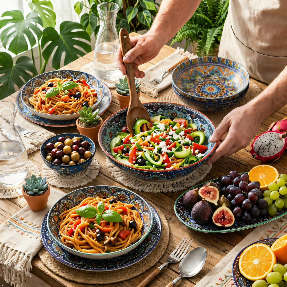 Pasta Bowls Set of 4, 42 oz Ceramic Serving Bowls T651