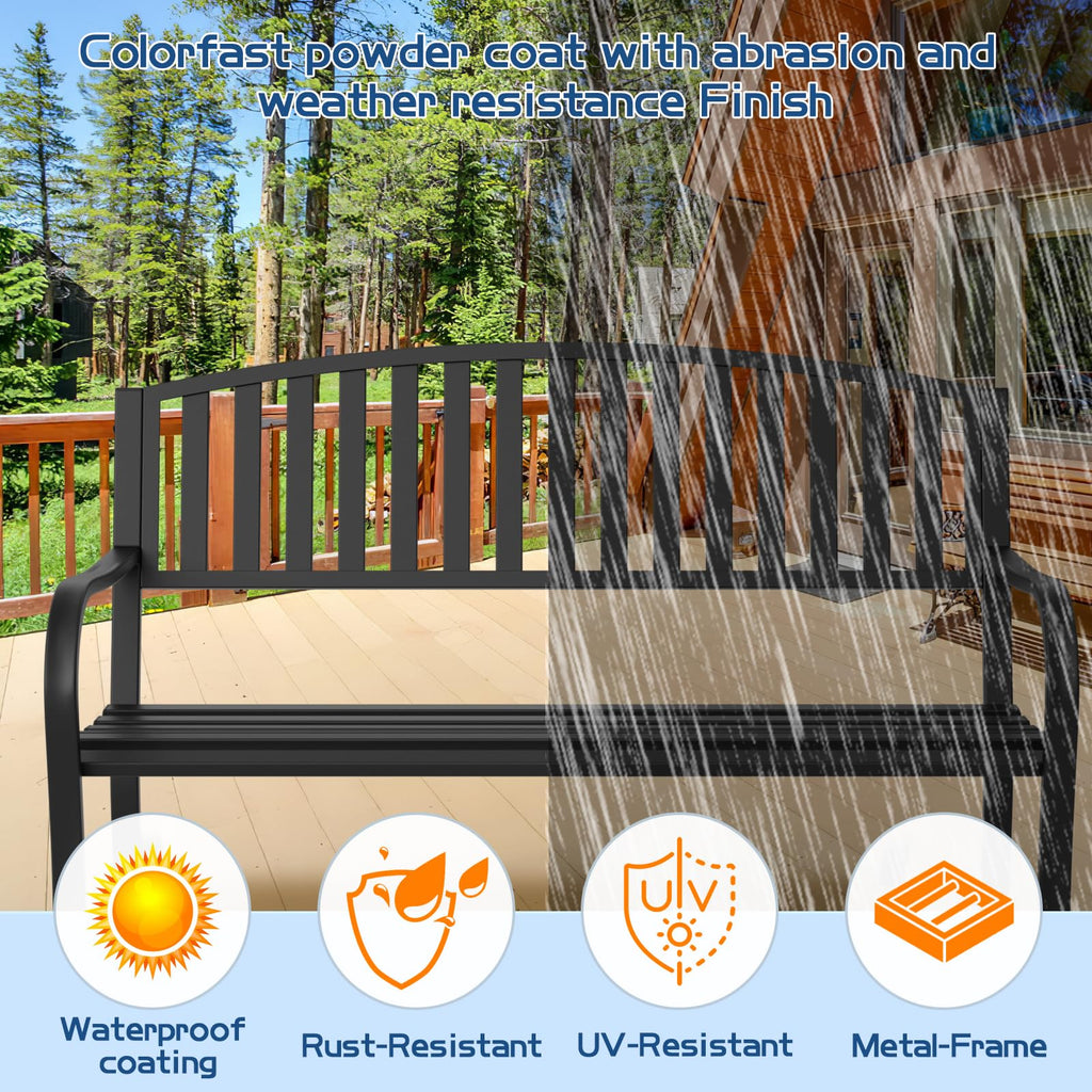 Weatherproof Heavy-Duty Wrought Iron Outdoor Bench M921058
