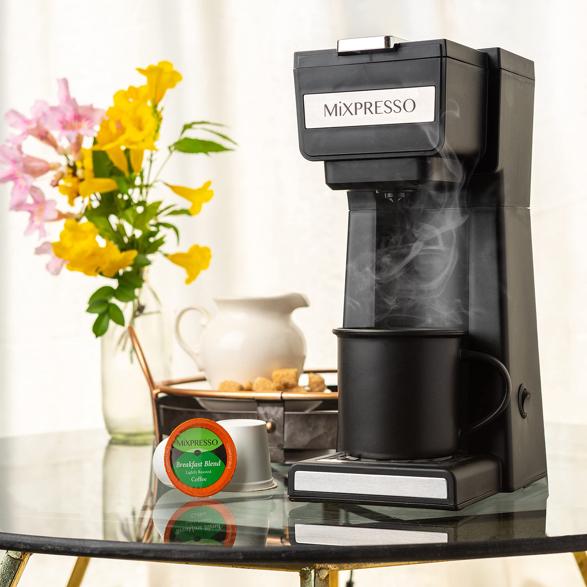 Single Serve Coffee Maker with 14oz Travel Mug & Reusable Filter A1145