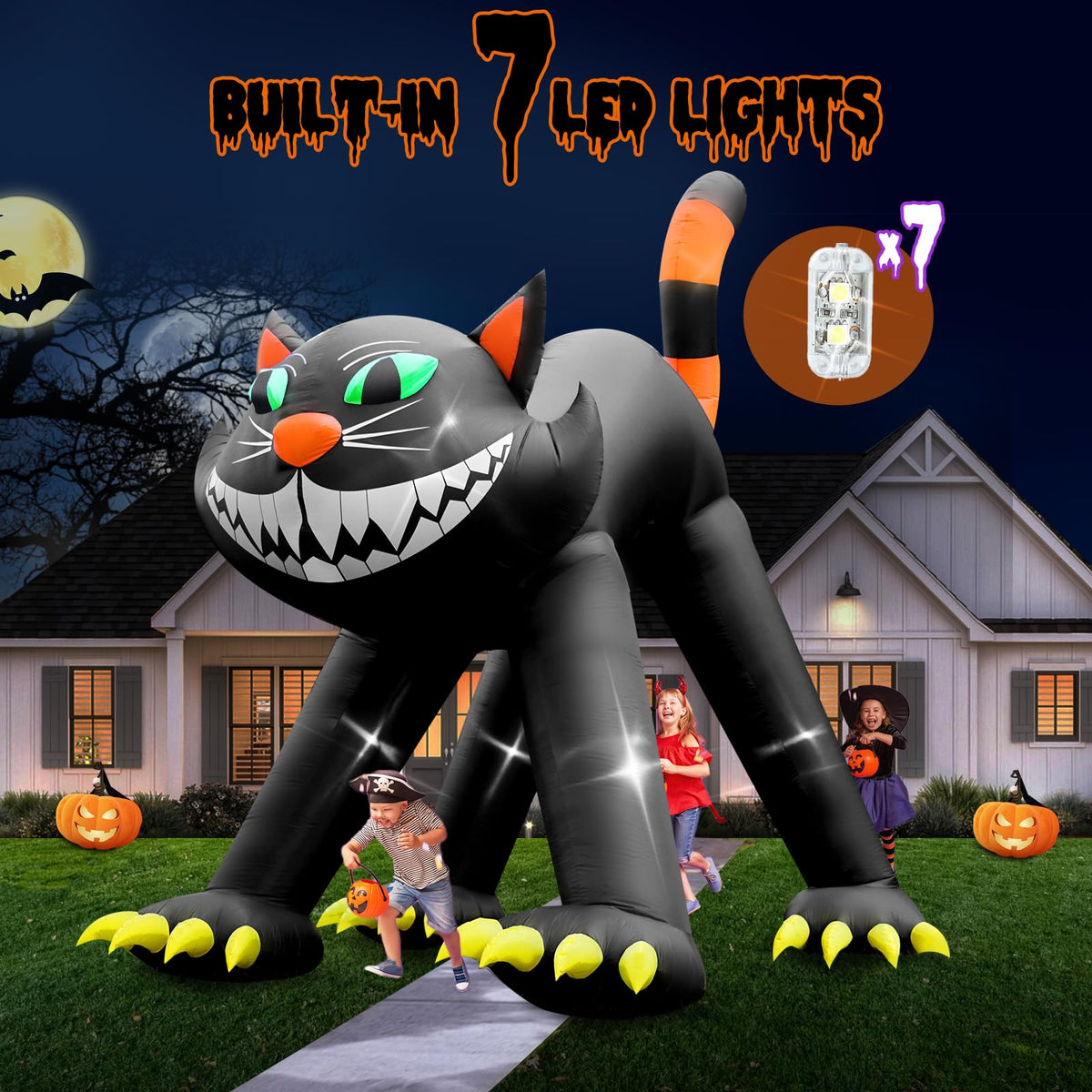 14FT Inflatable Black Cat Halloween Decoration with 7 LED Z3681