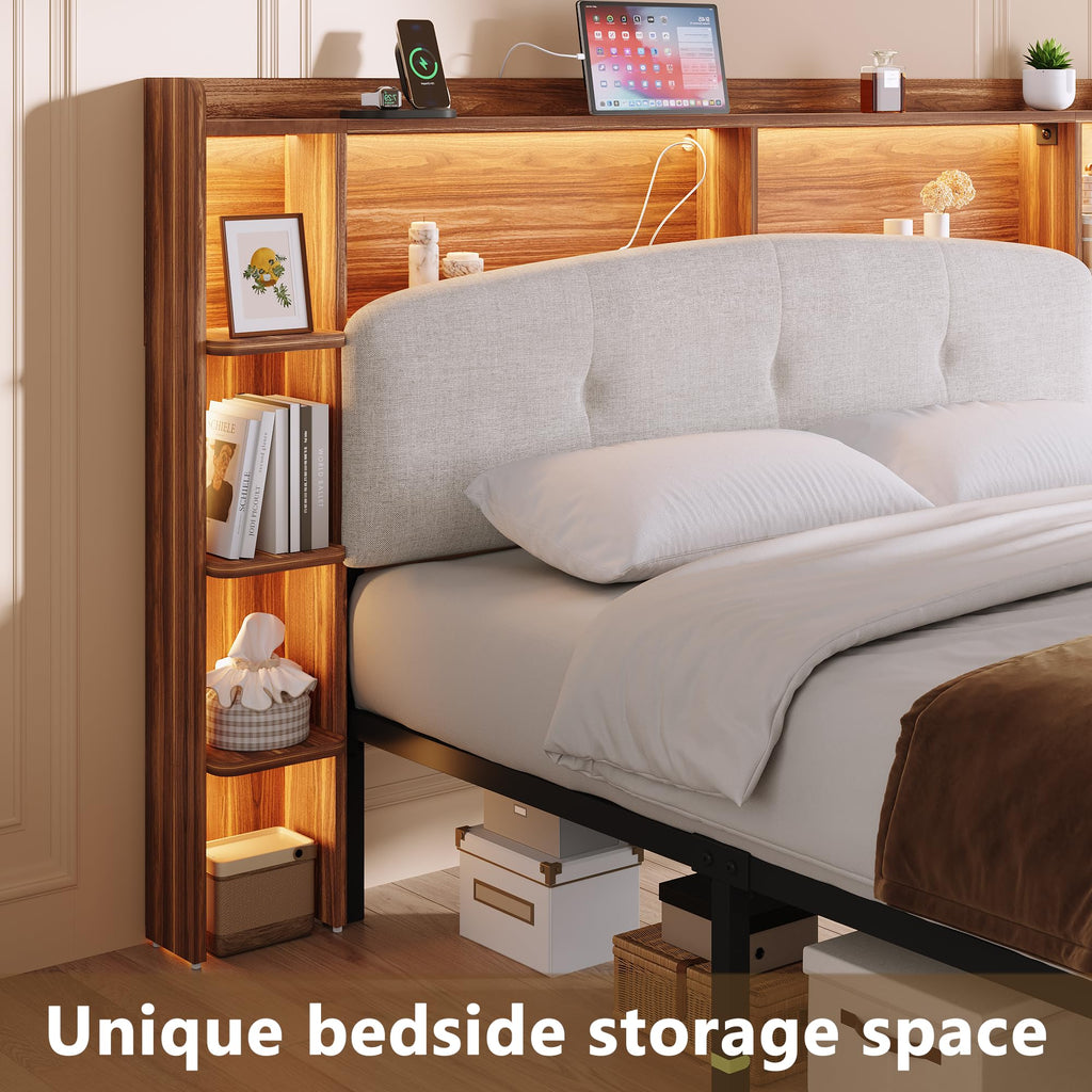 Queen Size Storage Bed Frame with Upholstered Headboard J8011