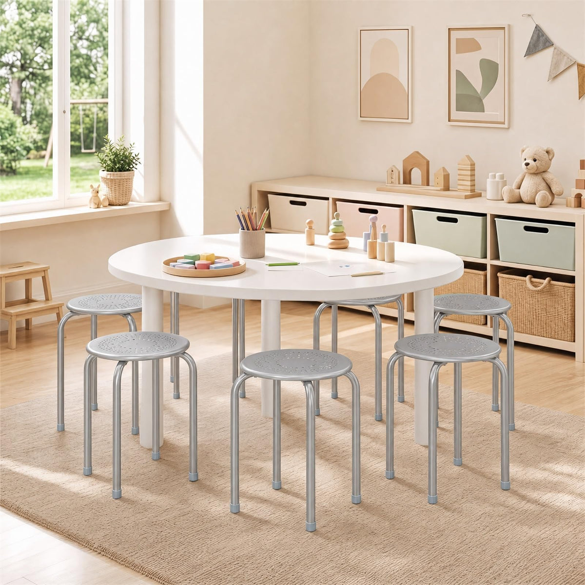 Grey Stackable School Stools 6-Pack U478480