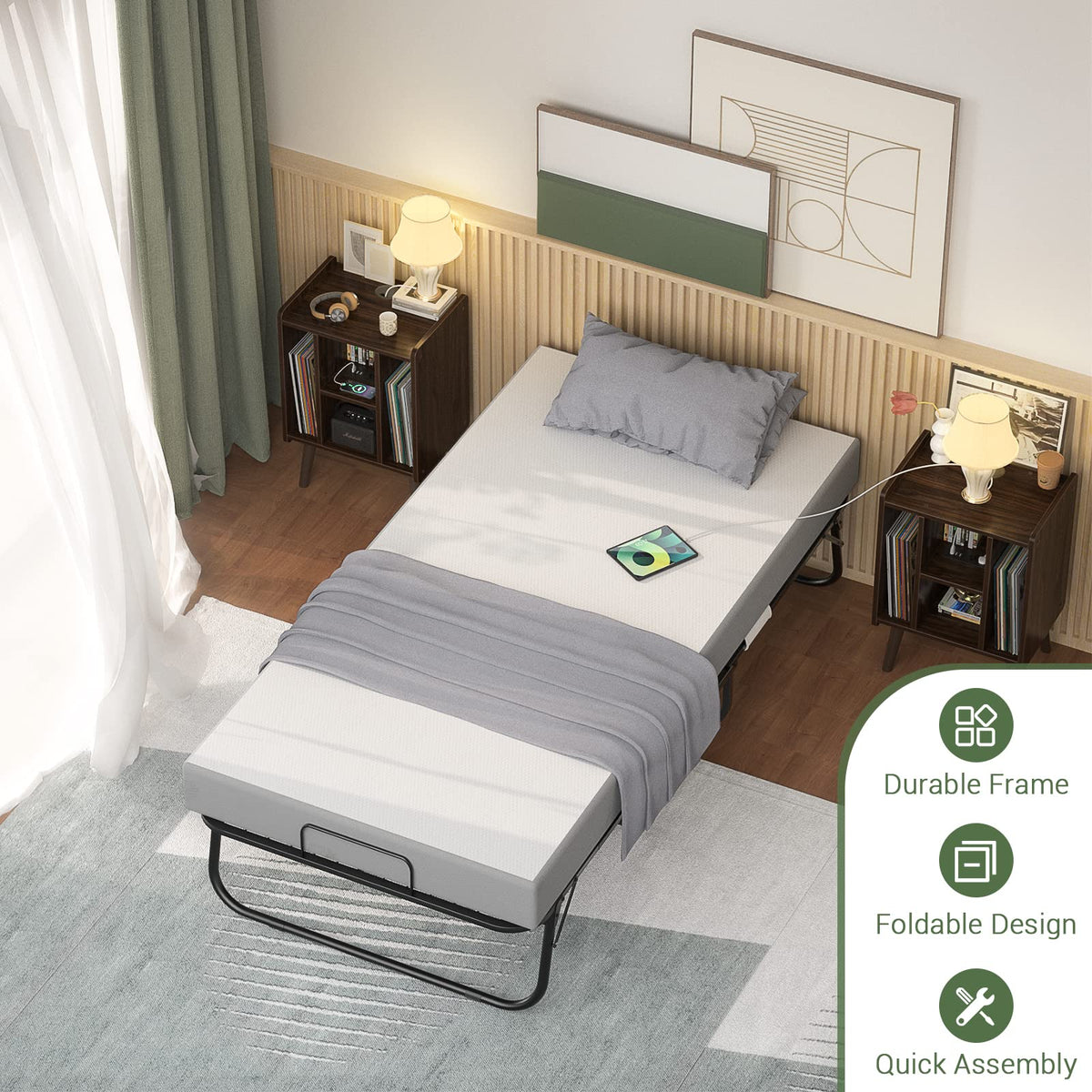 75" x 31" Folding Bed with Memory Foam Mattress E5609