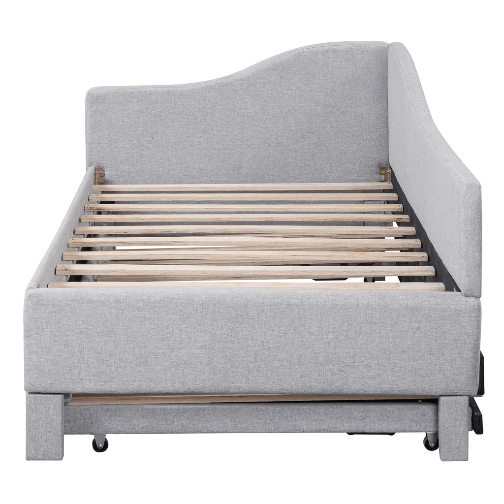 Twin Size Linen Upholstered Daybed with Pop up Trundle B9335