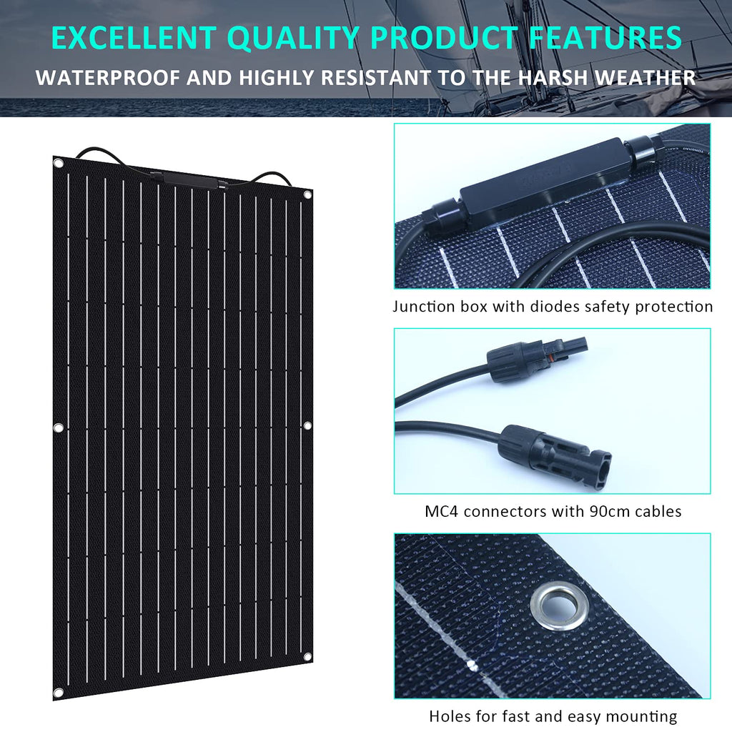 300 Watts 12 Volts ETFE Flexible Monocrystalline Solar Panels with 30A MPPT Charge Controller O731