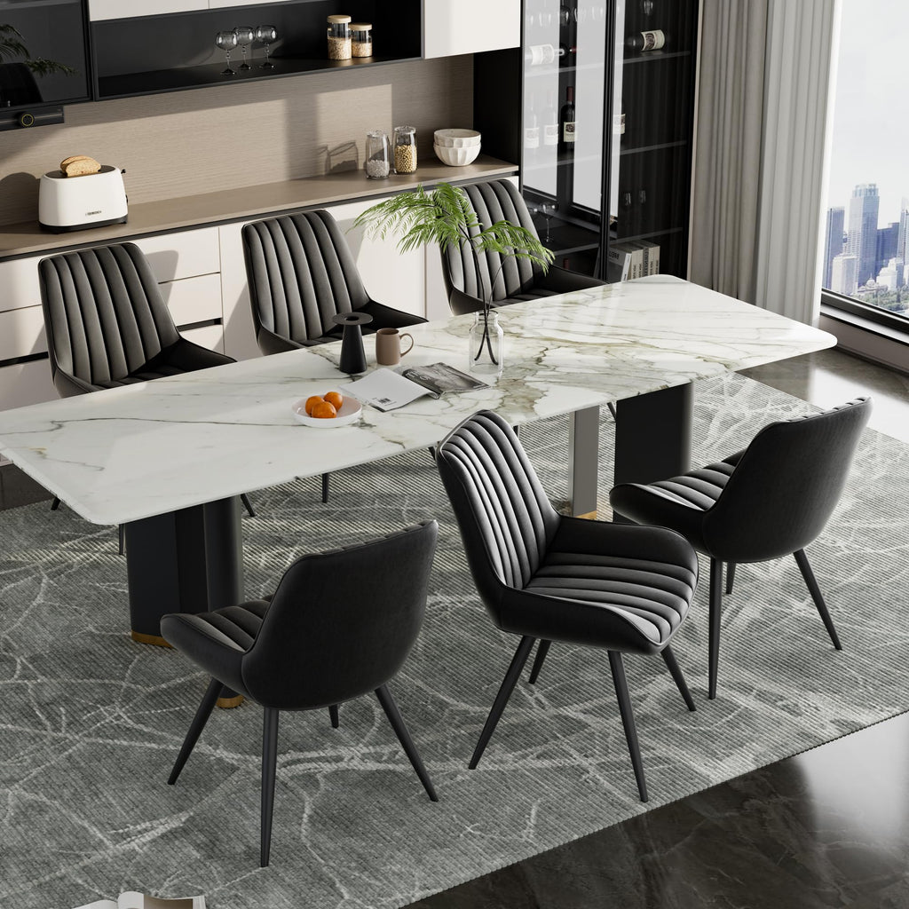 Black Faux Leather Upholstered Dining Chairs Set of 6 Z3227