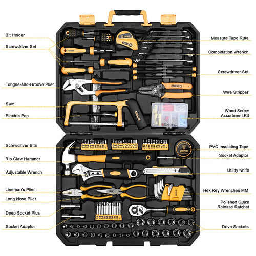 198 Piece Home Repair Tool Kit with Plastic Toolbox M6549