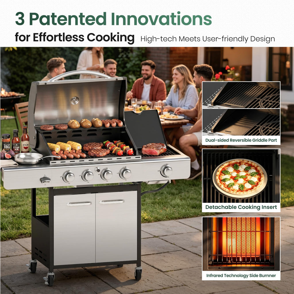 4 Burner Propane Gas Grill with Infrared Side Burner S5574