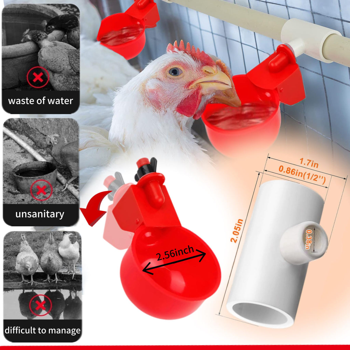 24 Pack Automatic Chicken Waterer Cups Kit B249
