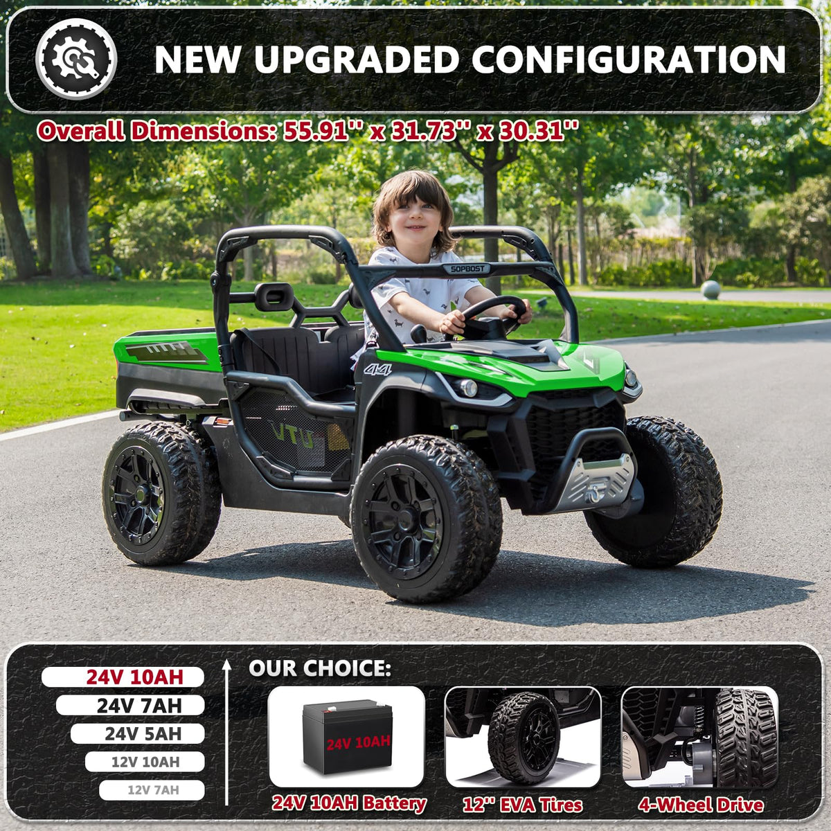 2 Seater 24V 10Ah Ride On Dump Truck with EVA Tires, Green S46260