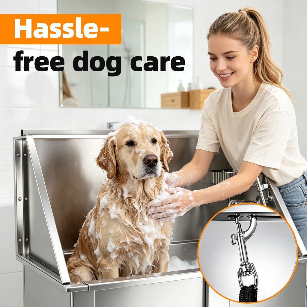 304 Stainless Steel Dog Washing Station with Stairs and 2 Drawers P8469