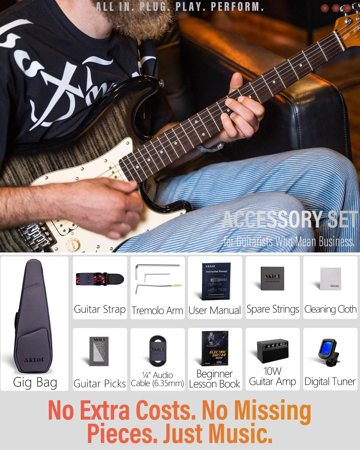 Beginner Electric Guitar Kit with 10W Amp, HSS Pickups, Gig Bag, Tuner, Strap, Picks, Black Y515738