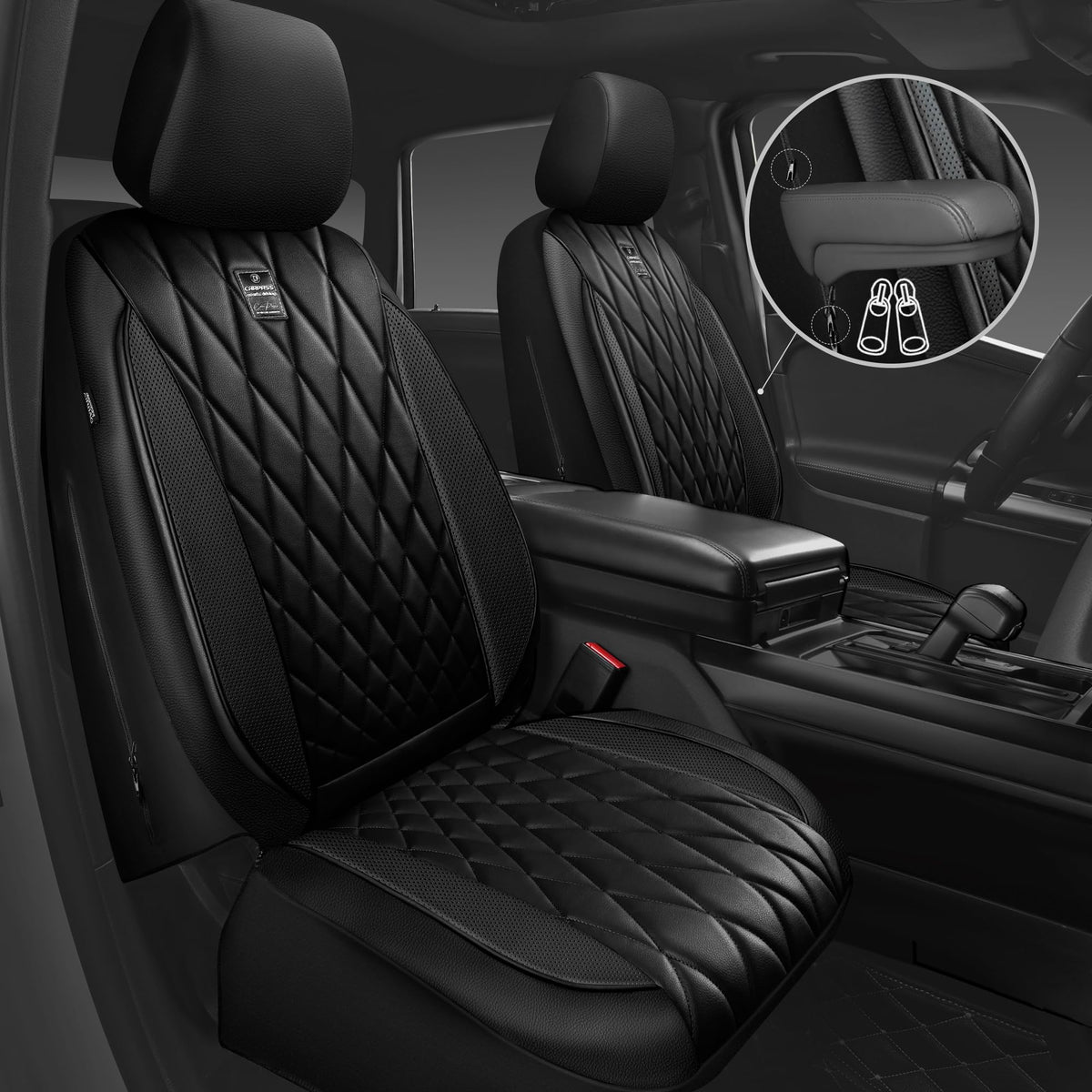 5 Seats Faux Leather Seat Covers Full Set Pure Black K786