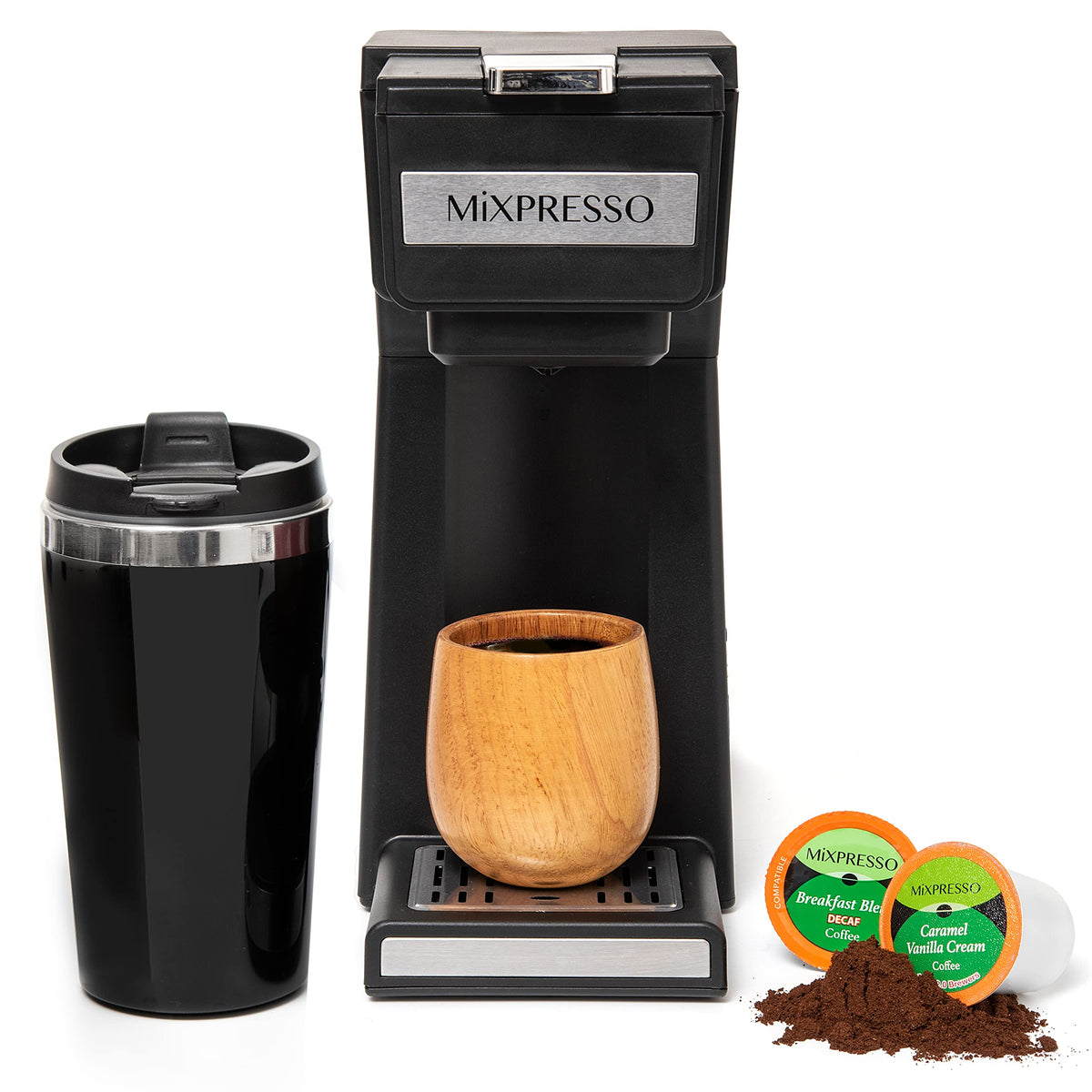 Single Serve Coffee Maker with 14oz Travel Mug & Reusable Filter A1145