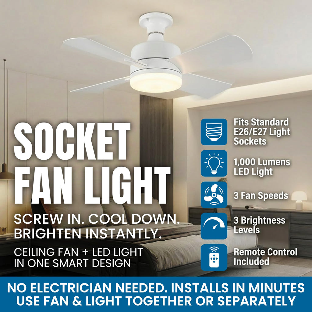 15.4" Socket Fan Light Ceiling Fan with Remote Control F976445