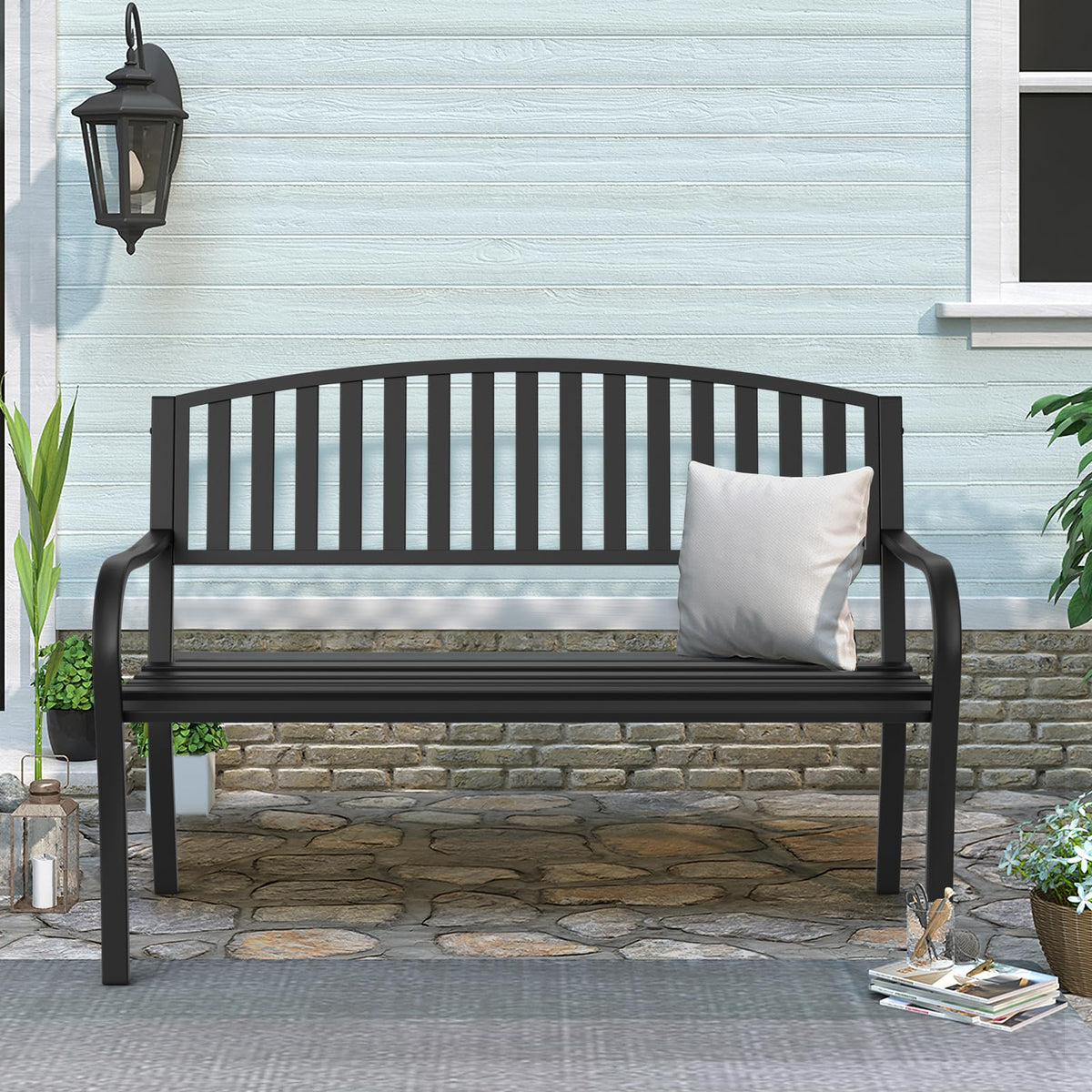 Weatherproof Heavy-Duty Wrought Iron Outdoor Bench M921058