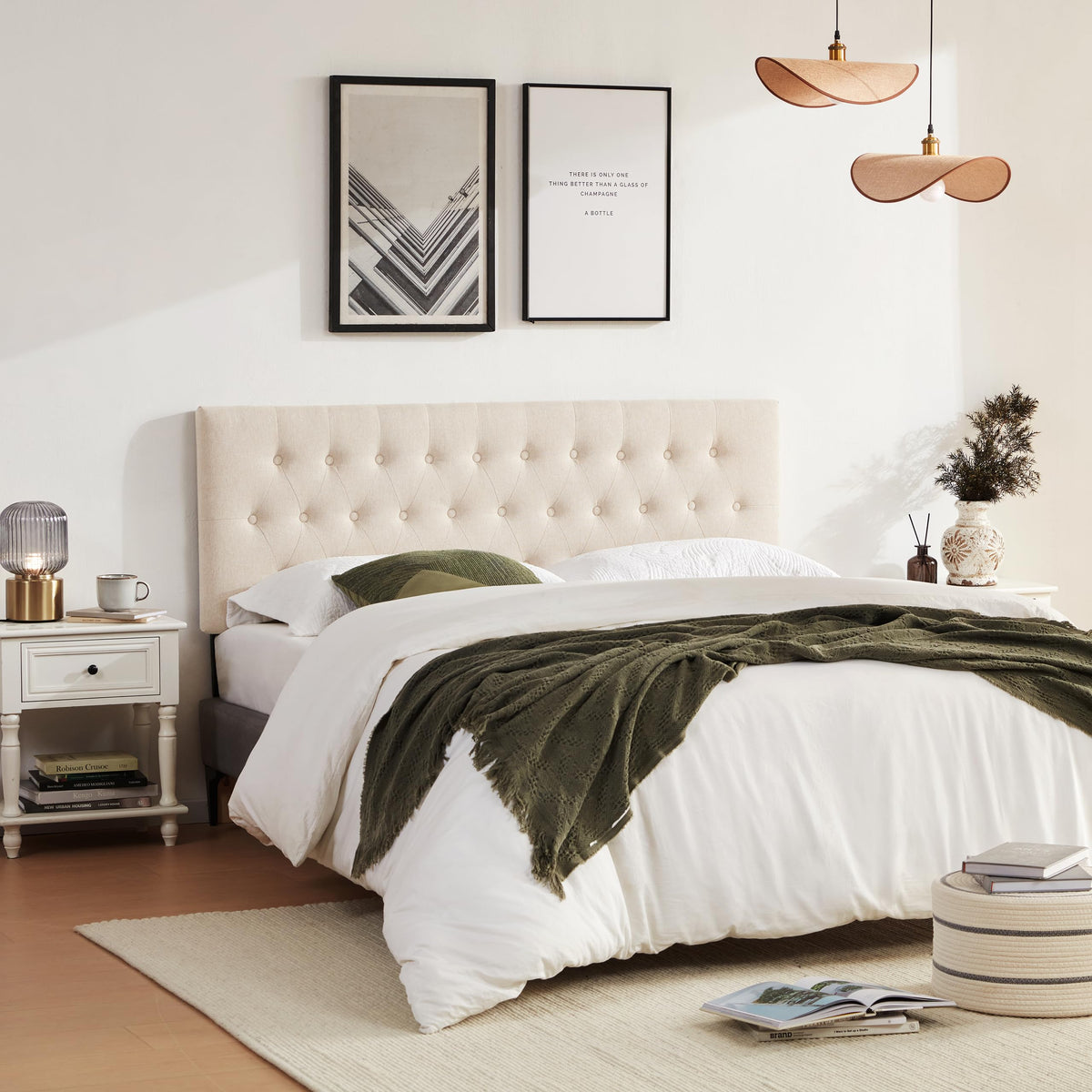 Beige Tufted Upholstered Queen Size Headboard X166