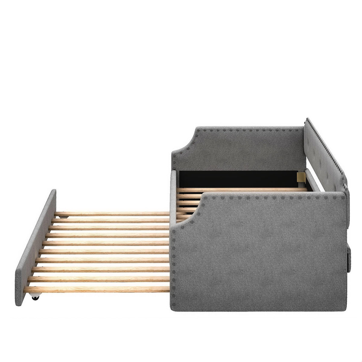 Gray Linen Upholstered Twin Daybed with Trundle I72889