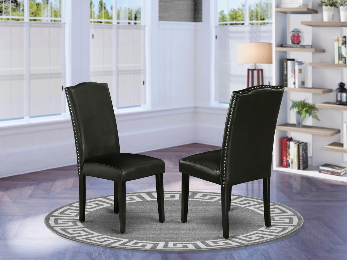 Black Faux Leather Padded Dining Chairs Set of 2 I2652