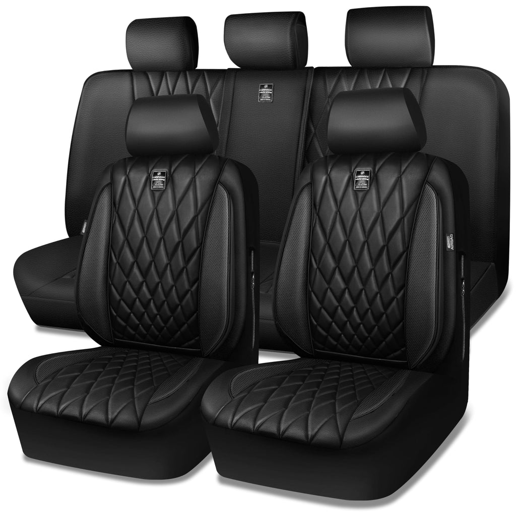 5 Seats Faux Leather Seat Covers Full Set Pure Black K786