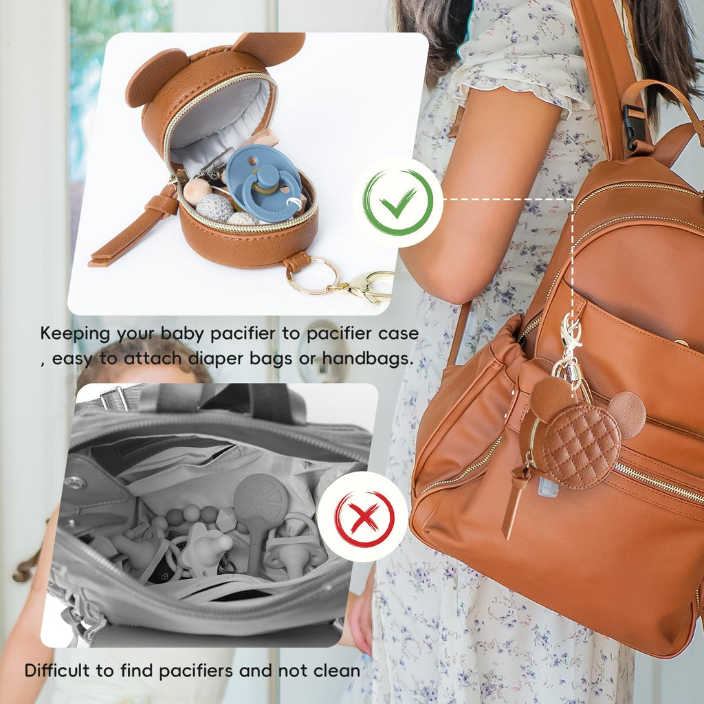 Leather Diaper Bag Backpack with Pacifier Case U619