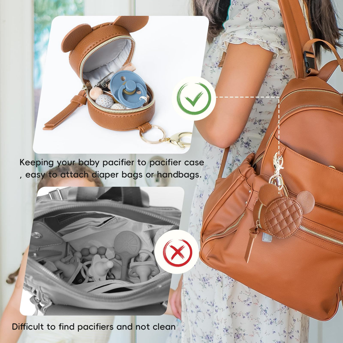 Leather Diaper Bag Backpack with Pacifier Case U619