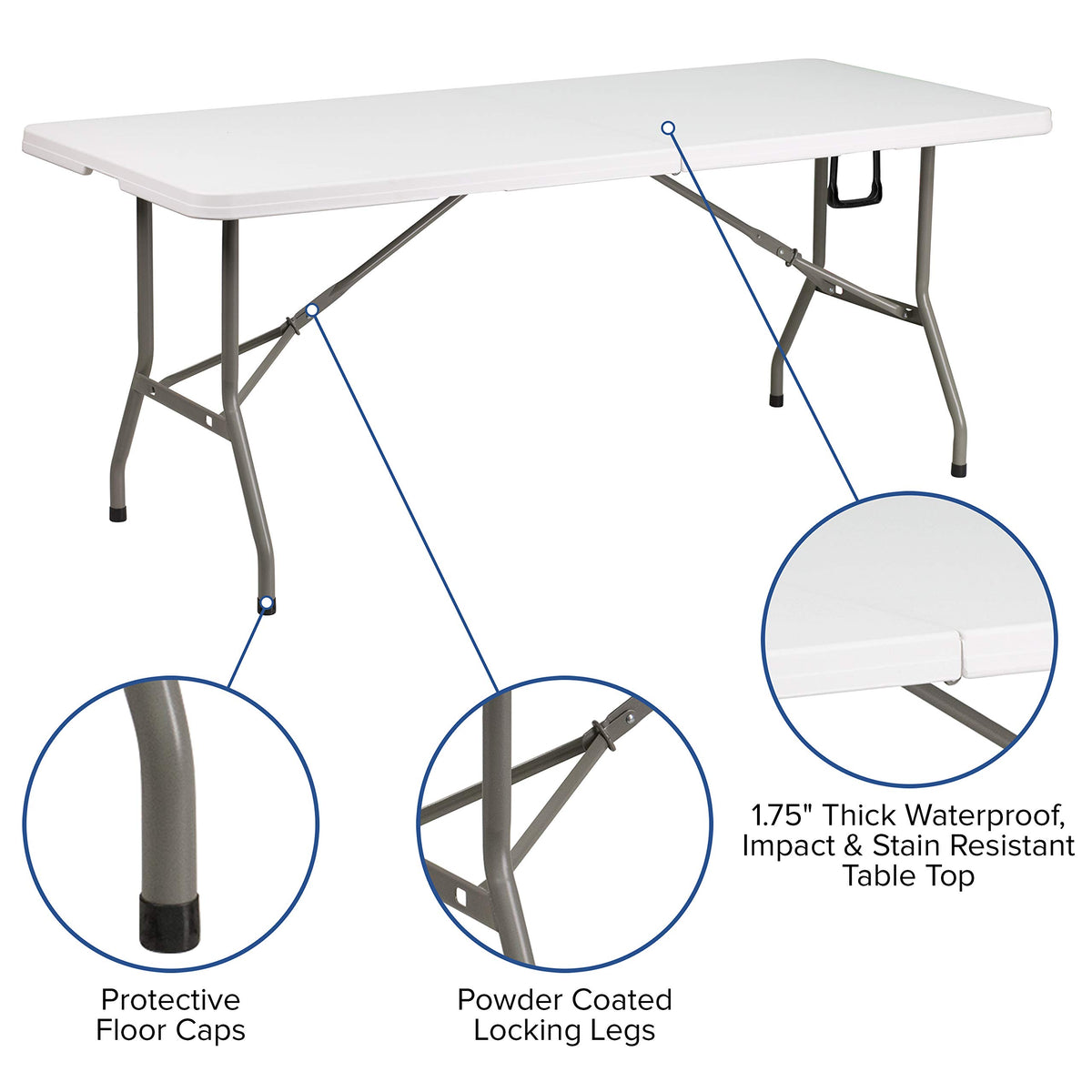 White 6-Foot Bi-Fold Plastic Folding Table Q995