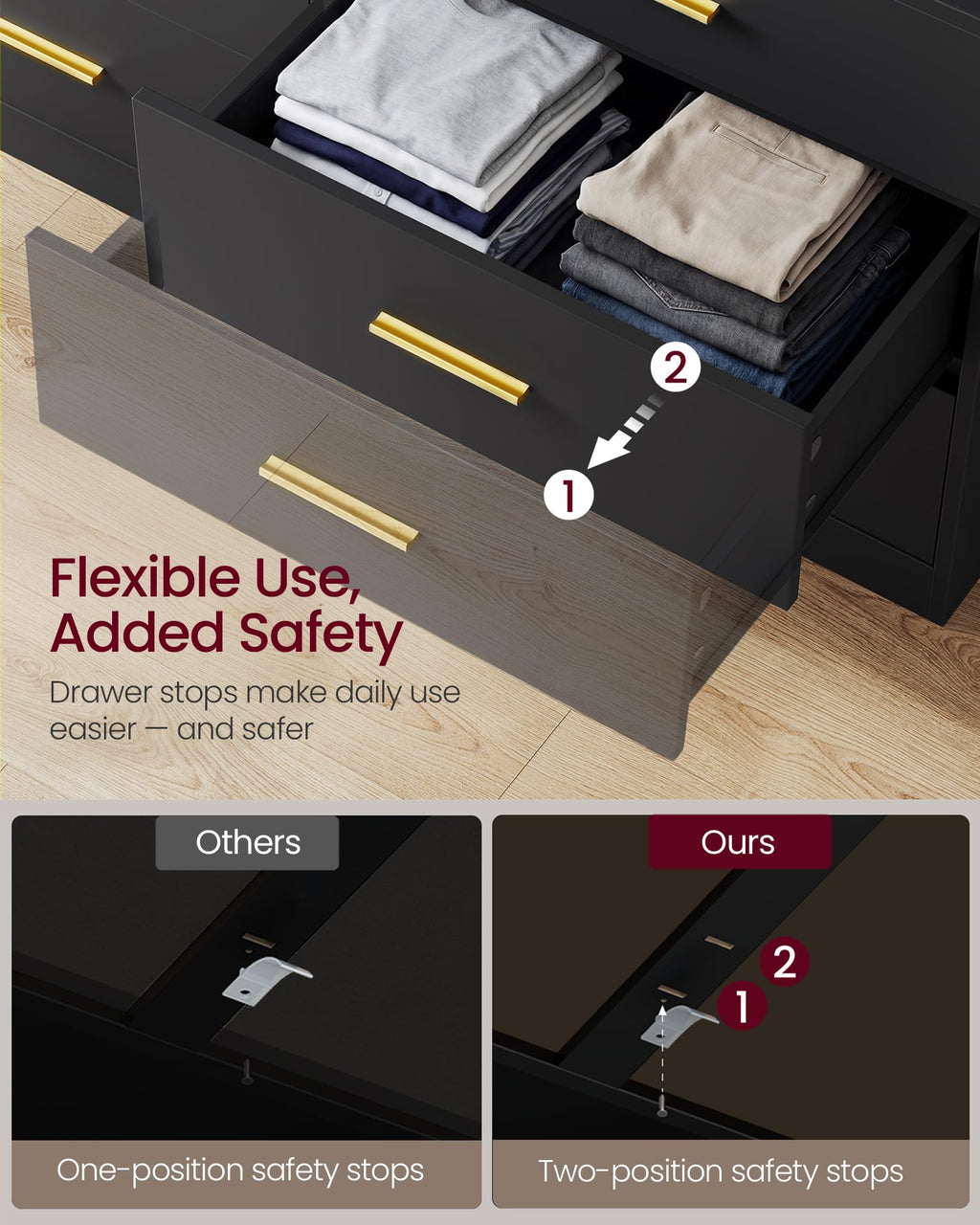 6 Drawer Dresser with LED Lights and Power Strip J252