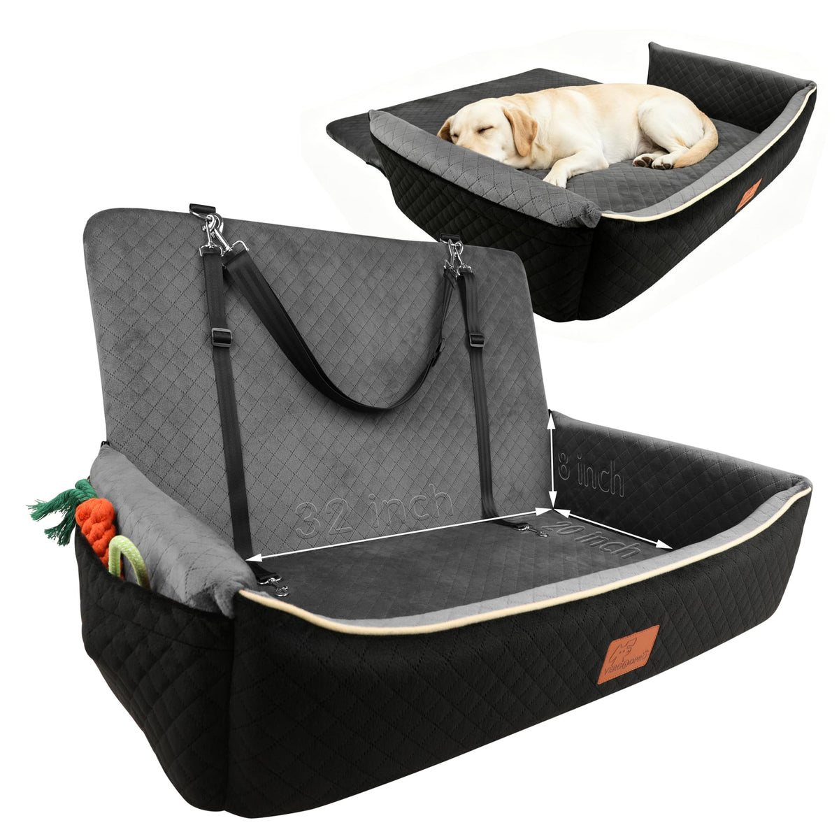 Large Dog Car Seat Portable Travel Dog Bed Velvet Memory Foam X385