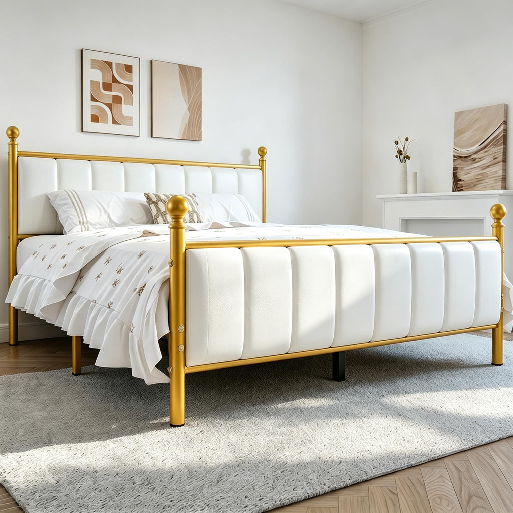 Gold Full Size Bed Frame with Headboard and Under Bed Storage E141