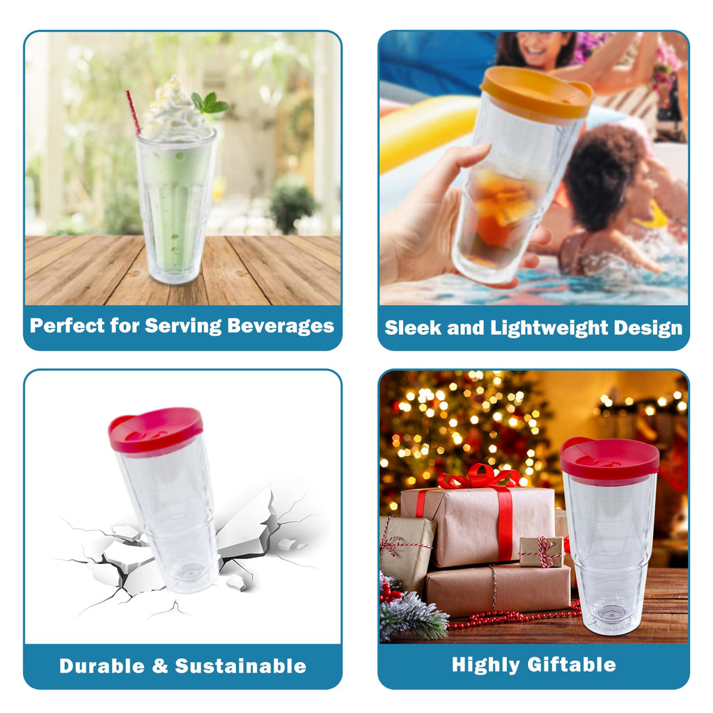 20 oz 4 Pack Double Wall Clear Acrylic Tumbler Cups with Lids K90765