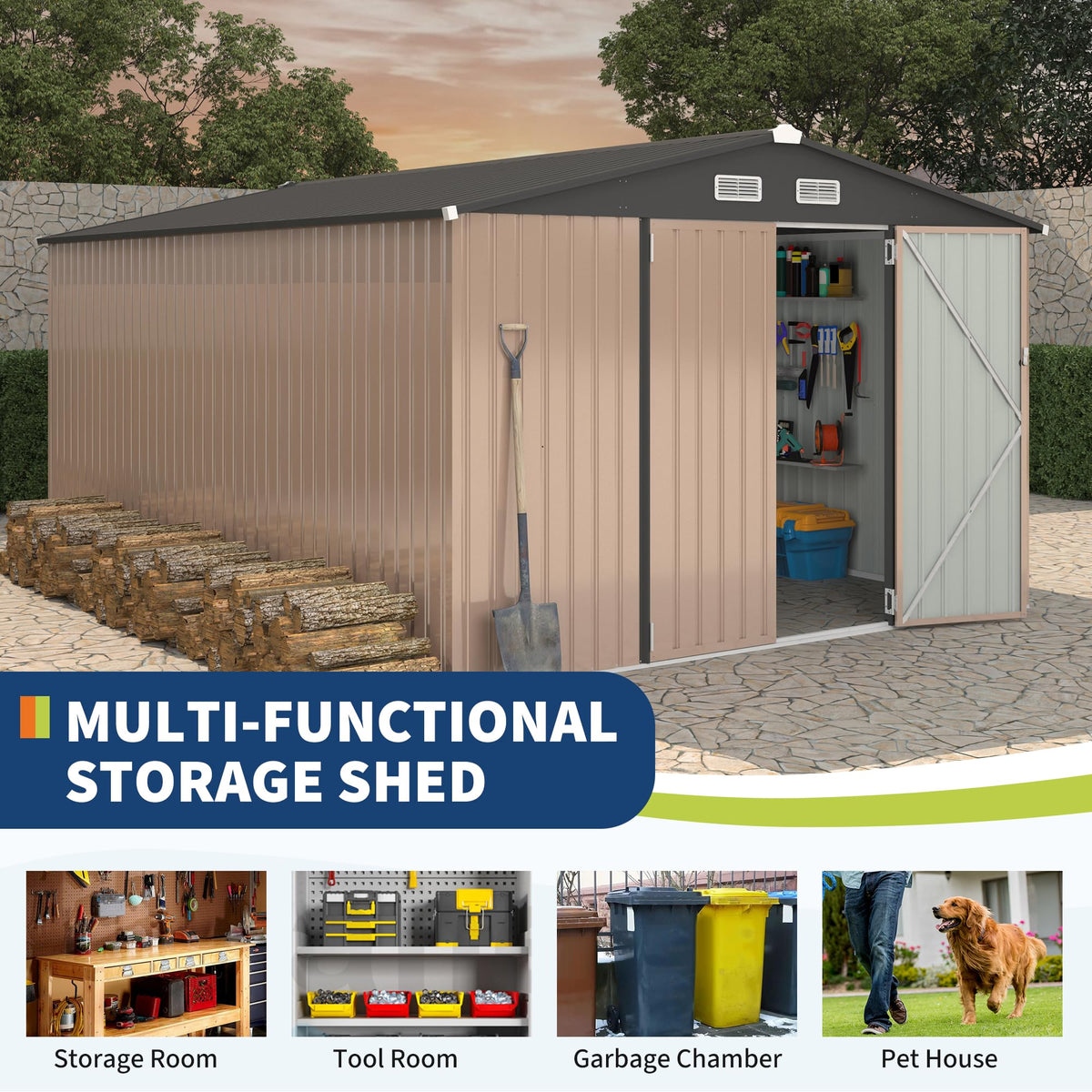 10x14 ft Metal Outdoor Storage Shed U628