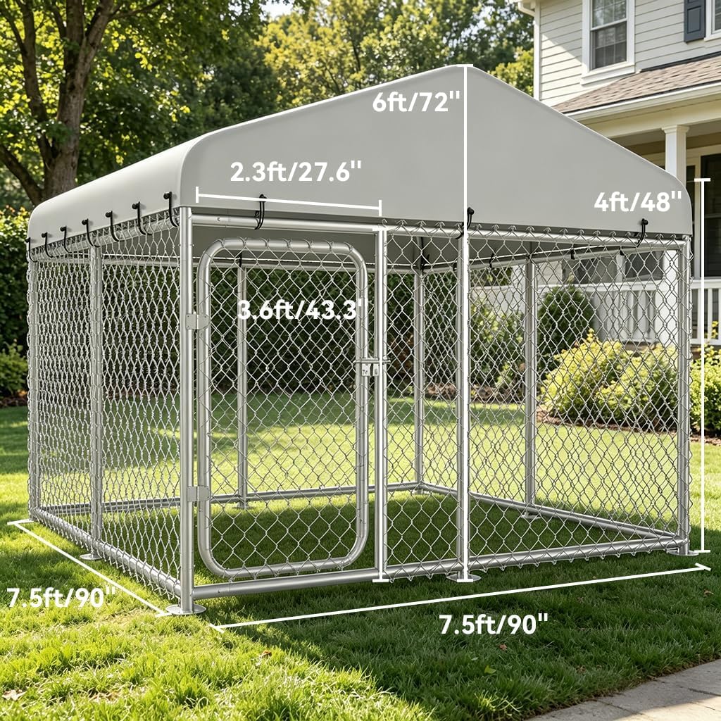 7.5x7.5ft Metal Dog Kennel with Roof J10914
