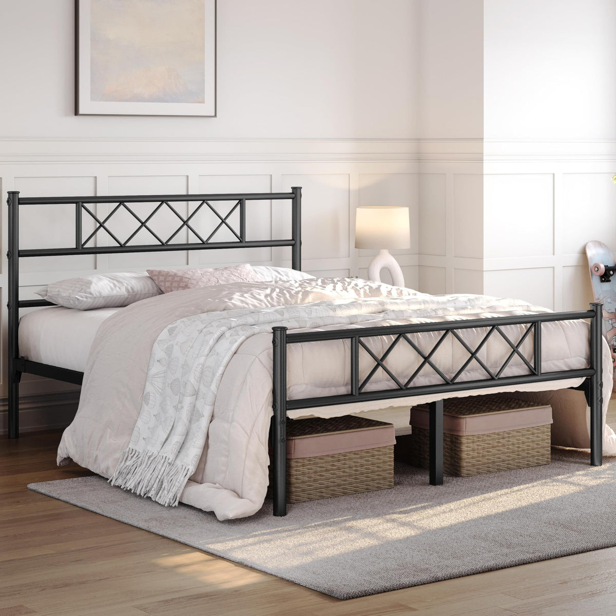 Black Full Metal Platform Bed Frame with Headboard D346910