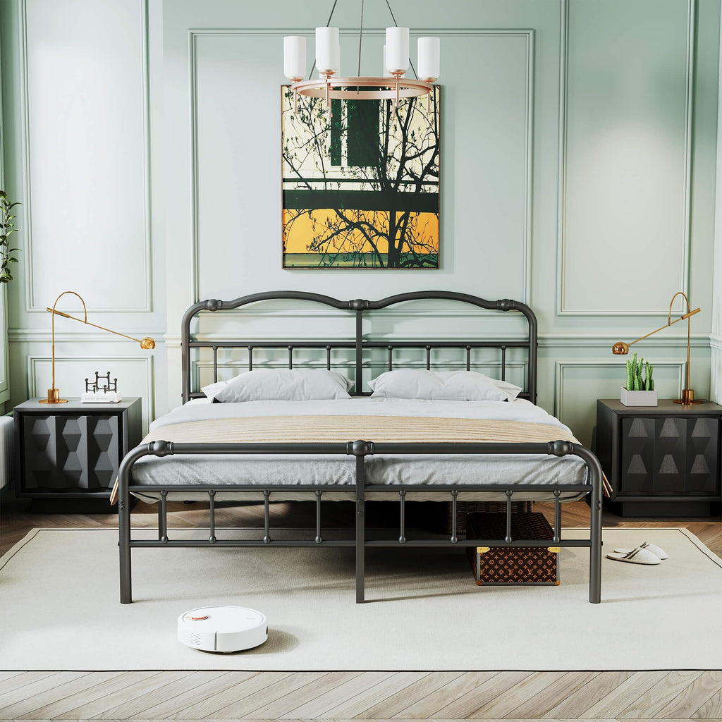Queen Size Black Metal Platform Bed Frame with Headboard B169