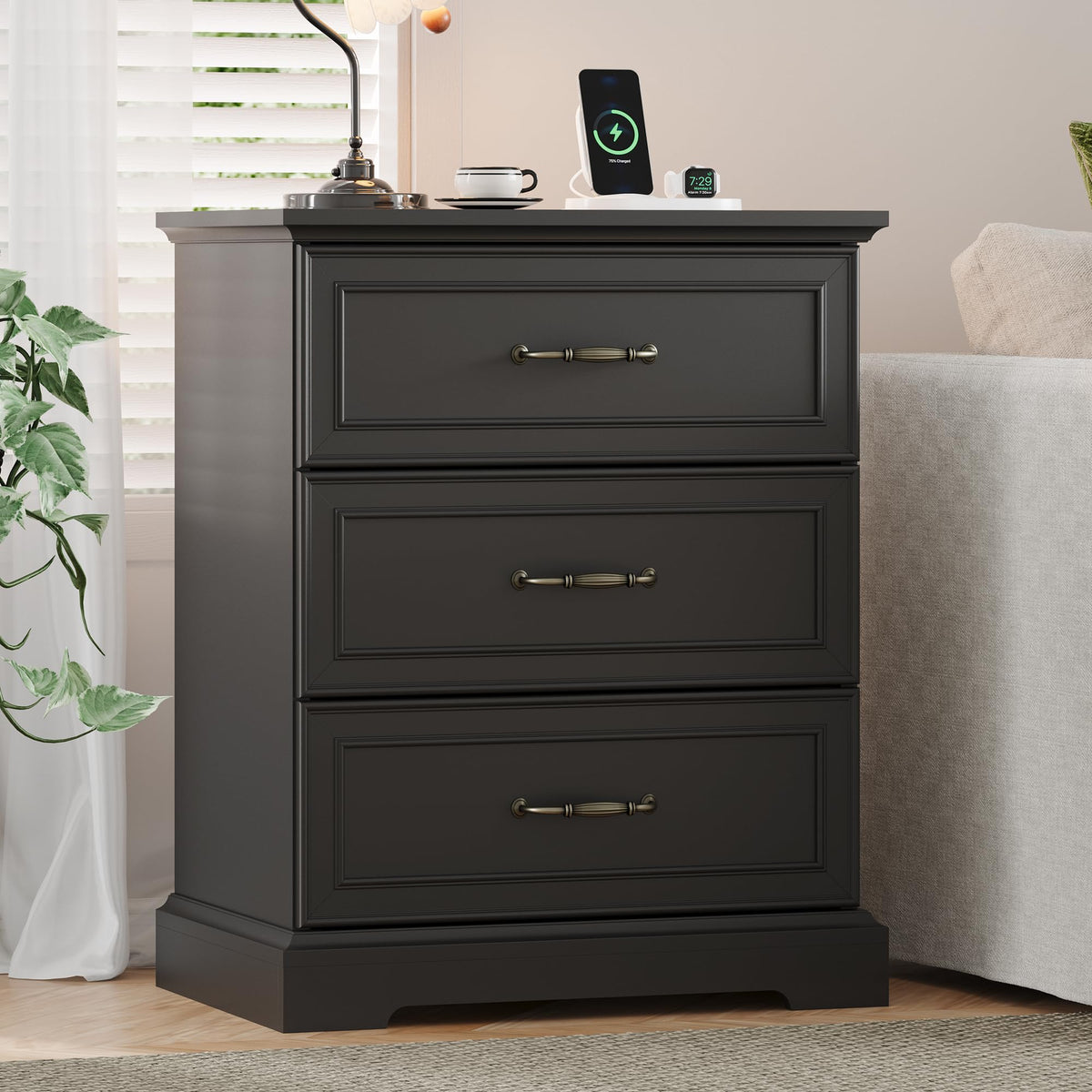 Black 3 Drawer Wood Dresser E387037
