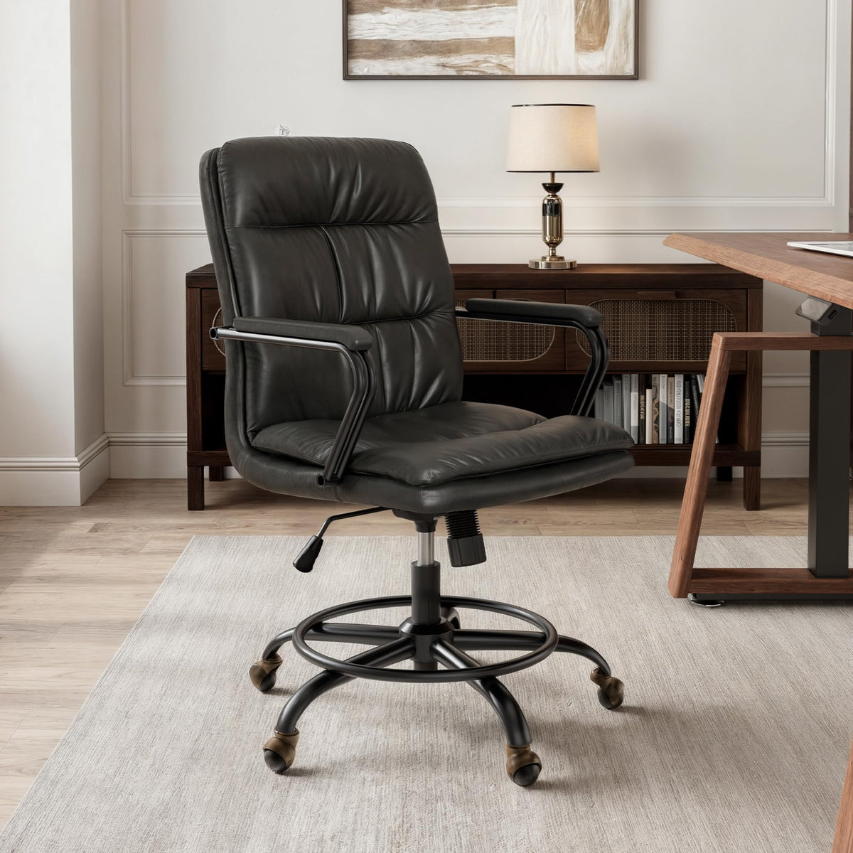 Mid-Century Faux Leather Office Chair with Ball Casters M647