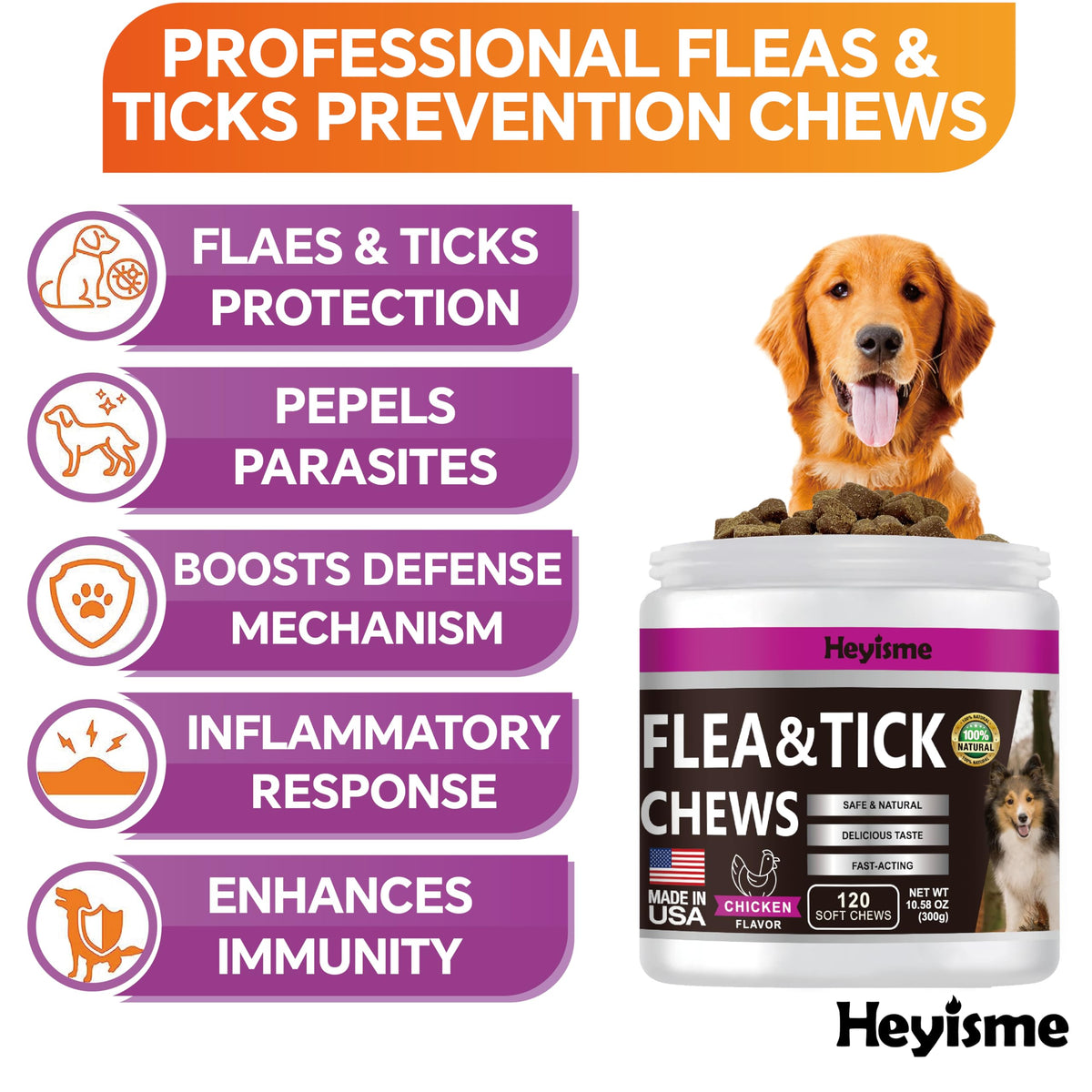 Flea and Tick Chewables for Dogs Chicken 120 Chews Q12909