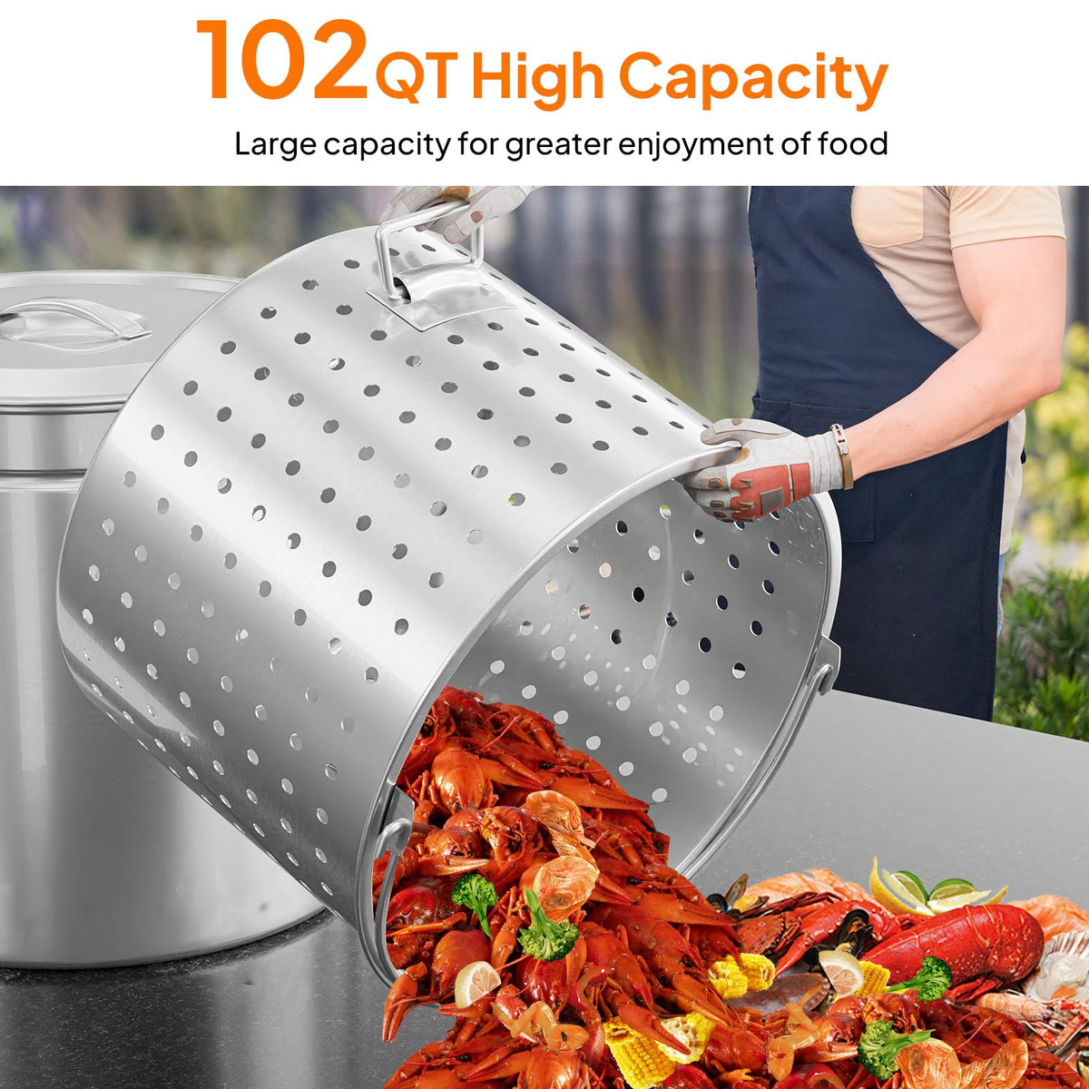 102QT Stainless Steel Stock Pot with Steamer Basket L366