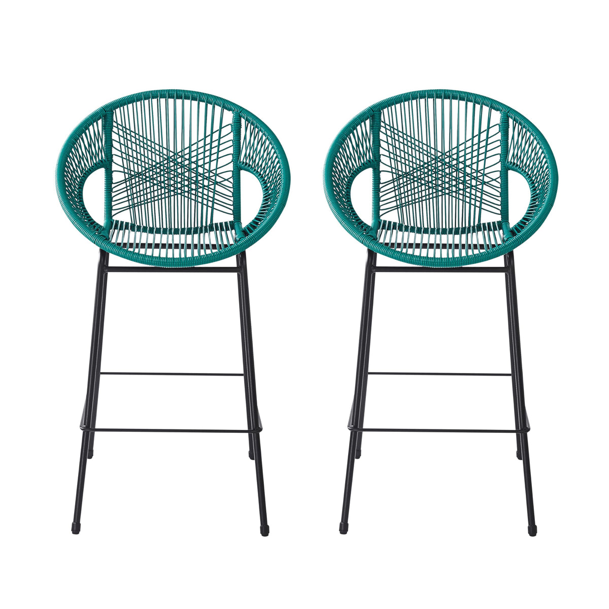 Teal Faux Wicker Outdoor Bar Stool Set of 2 B9755