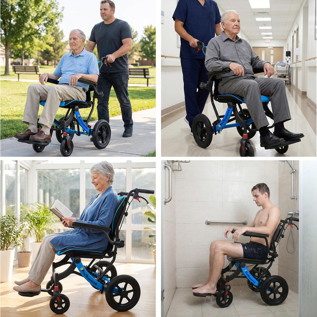 Lightweight Foldable Transport Wheelchair with Telescopic Handle, 16-Inch Seat, Blue M7472