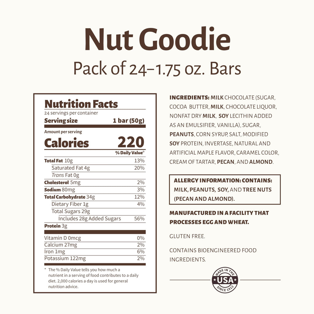 Roasted Peanuts Milk Chocolate Maple Nougat Cluster Bar Pack of 24 H1358