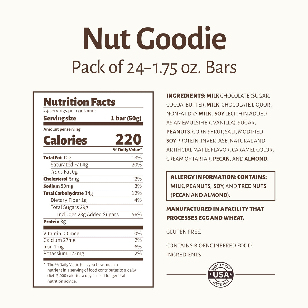 Roasted Peanuts Milk Chocolate Maple Nougat Cluster Bar Pack of 24 H1358