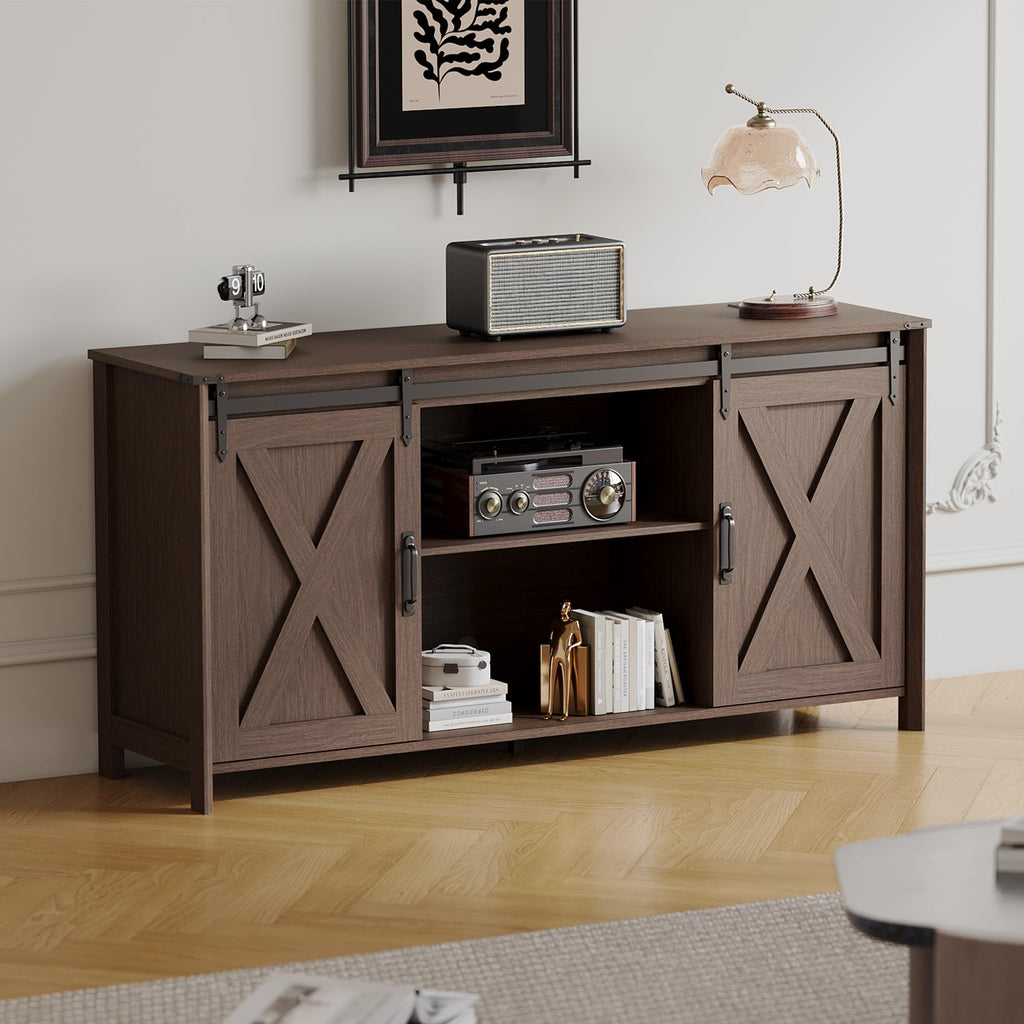 Farmhouse TV Stand 57 Inch Walnut I3349